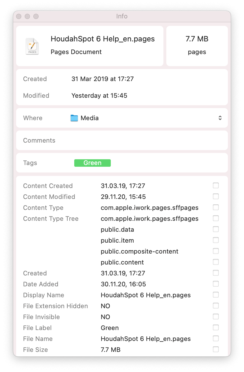 File preview and info pane
